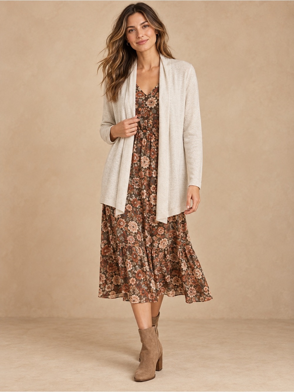 Zara Knit Open Front Cardigan Size M Beige Lightweight